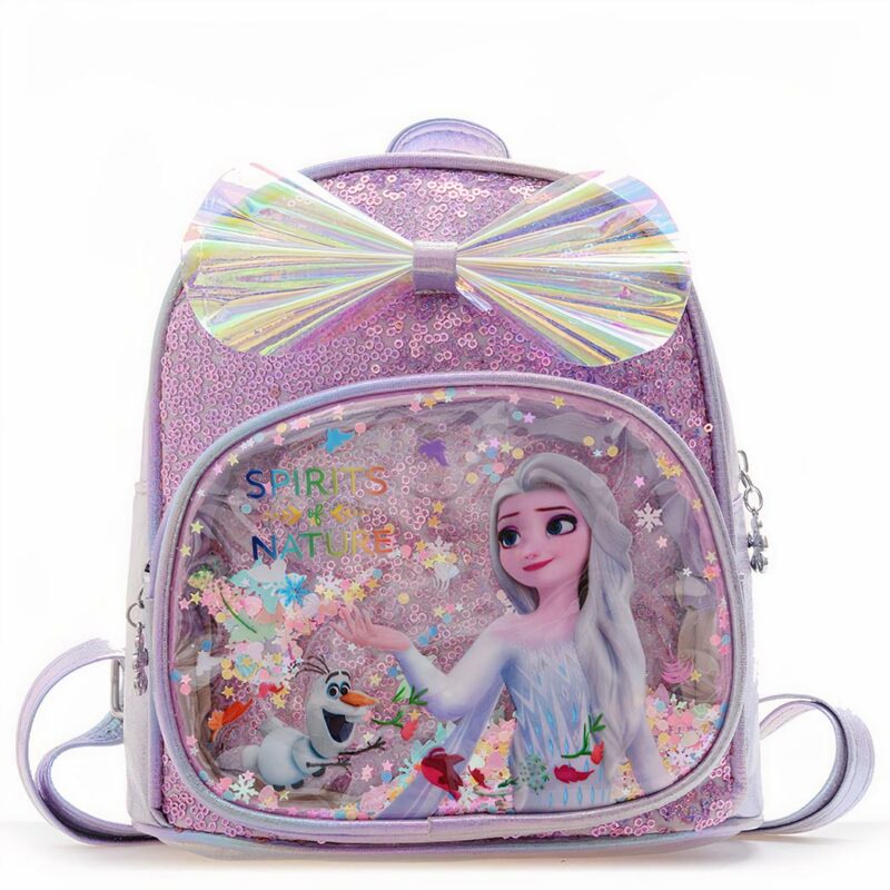 Sac à dos à paillettes la reine des neiges Elsa rose avec un fond blanc