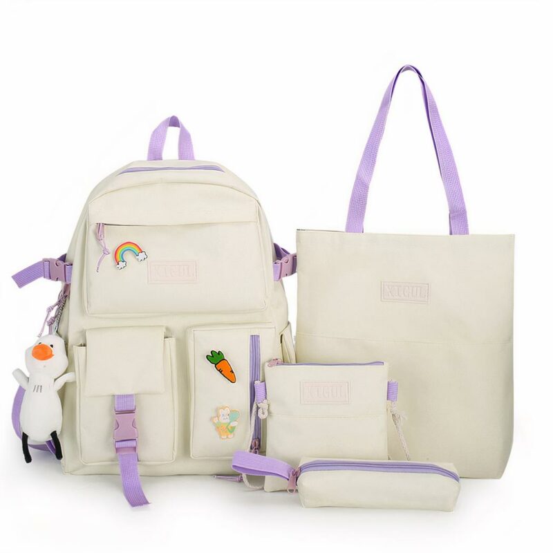 Sac à dos 4 pièces à joli motif avec pendentif canard