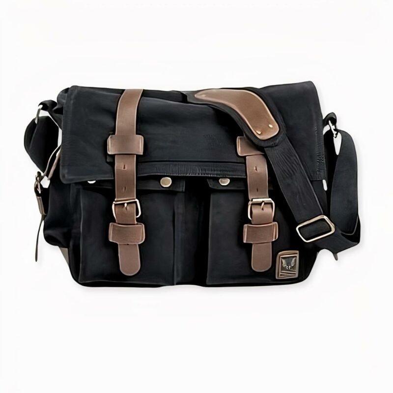 Cartable homme en toile et cuir - Noir - Sac photo sac de messager