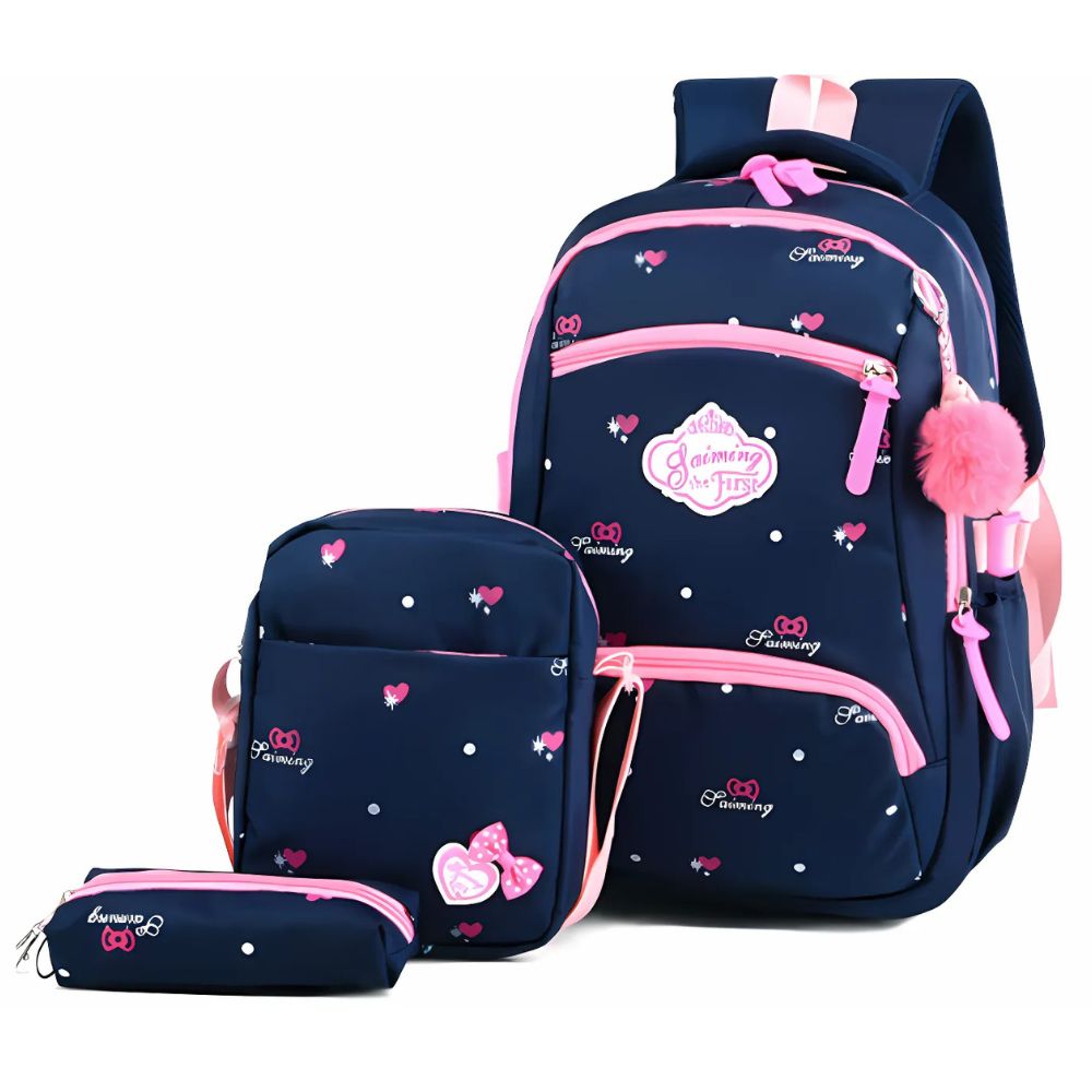Sac ?� dos noir et rose avec deux petits sacs assortis - Mon Sac ?� Dos
