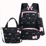 Lot de 3 sacs à motif nœud et cœur avec fermeture en rose. Bonne qualité et très à la mode.