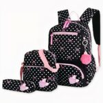 Lot de 02 sacs et une trousse motif pois avec pendentif pompon noir avec des petits points blanc. Bonne qualité et très à la mode.
