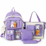 Sac à dos à multipoches pour adolescente violet avec un fond blanc