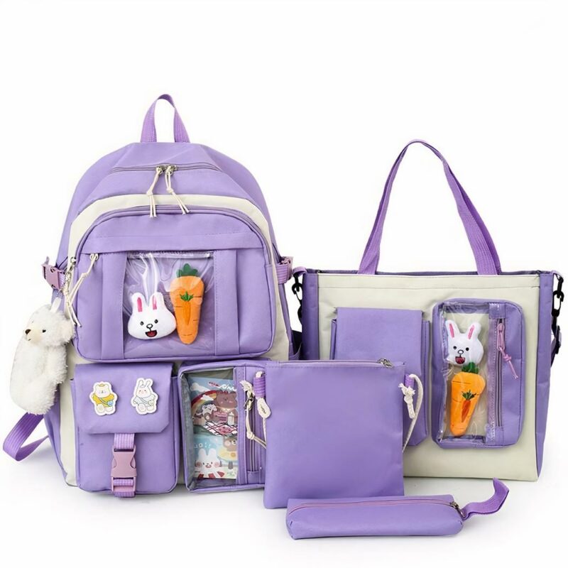 Sac à dos à multipoches pour adolescente violet avec un fond blanc
