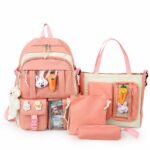 Sac à dos à multipoches pour adolescente rose avec un fond blanc