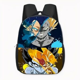 Sac à dos Dragon Ball Z Son Goku et Vegeta noir avec motifs, bonne qualité et très à la mode.