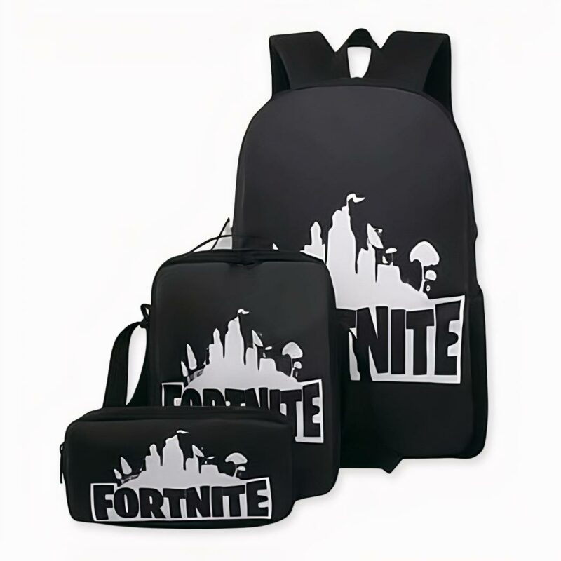 Sac à dos Fortnite 3 pièces noir avec motif devant, bonne qualité et très tendance.