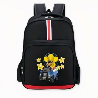 Sac à dos à motif Chase Pat Patrouille noir et rouge. Bonne qualité et très pratique.