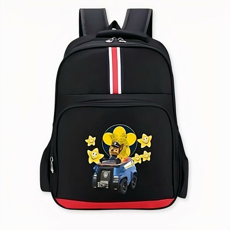 Sac à dos à motif Chase Pat Patrouille noir et rouge. Bonne qualité et très pratique.