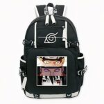 Sac à dos à motif Naruto, Tendo et Sasuke noir avec poches laterales.