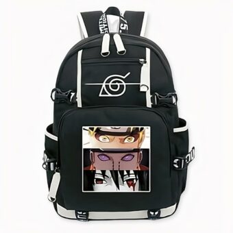 Sac à dos à motif Naruto, Tendo et Sasuke noir avec poches laterales.