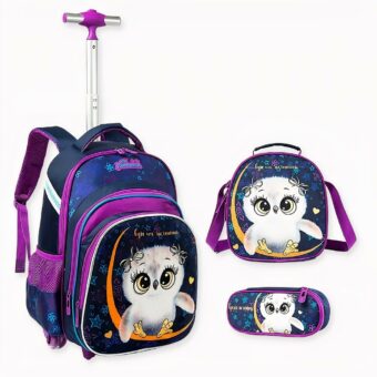 Sac à dos à roulettes motif hibou pour filles 2. Bonne qualité et très à la mode.