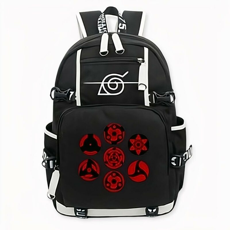 Sac à dos noir à motif différent sharingan avec poches latérales. Bonne qualité et très à la mode.