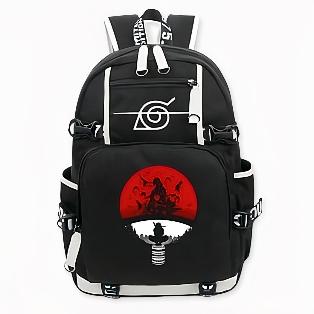 Sac à dos noir Naruto avec un logo de clan Uchiwa