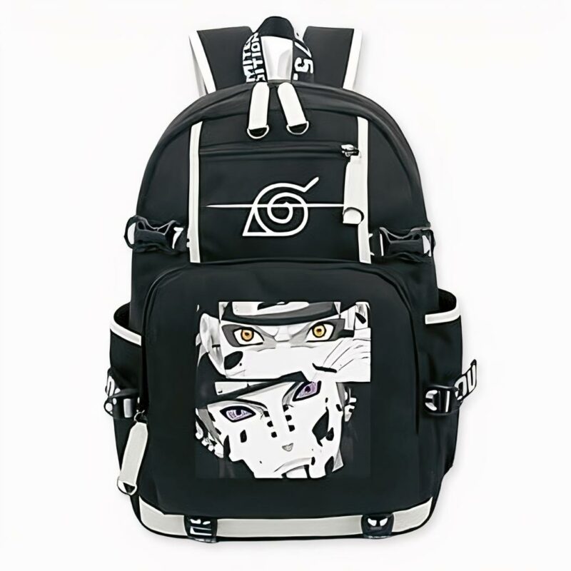 Sac à dos noir motif Tendo et Naruto Uzumaki en noir et blanc avec motif. Bonne qualité et très à la mode.