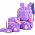 Lot de 02 sacs et une trousse motif pois avec pendentif pompon violet avec un fond blanc