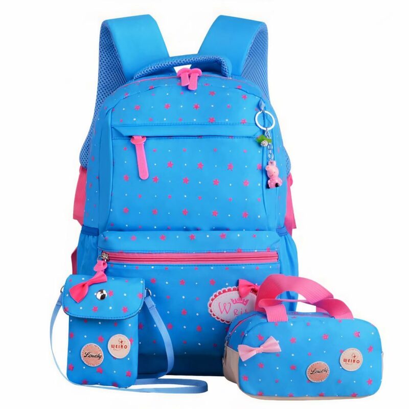 Lot de 03 sacs à motif nœud avec fermeture coloré bleu et rose avec un fond blanc