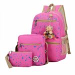 Sac à dos motif étoiles avec pendentif ours rose avec un fond blanc