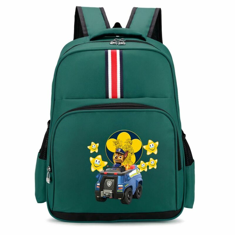 Sac à dos à motif Chase Pat Patrouille vert avec un fond blanc