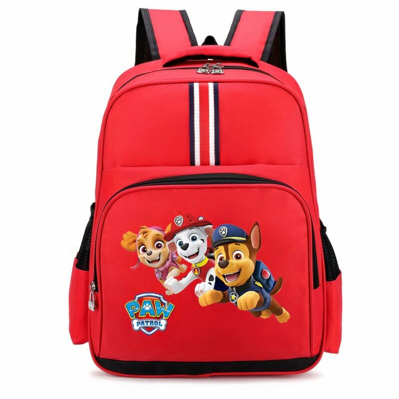 Sac à dos Stella, Marcus et Chase Pat Patrouille rouge avec un fond blanc