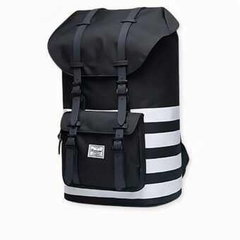 Sac à dos Little America à grande capacité pour ordinateur, noir et blanc. Bonne qualité et très pratique.