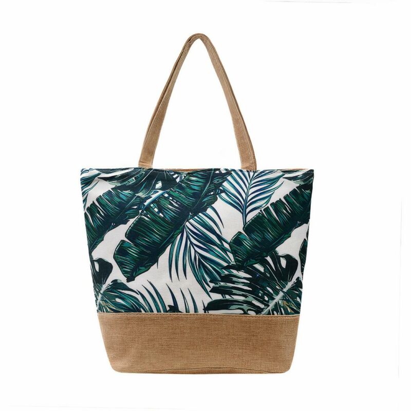 Sac de plage à fleurs bandoulière pour femme marron et feuille vert