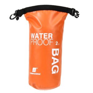 Mini sac étanche 2L pour sport aquatique orange avec un fond blanc