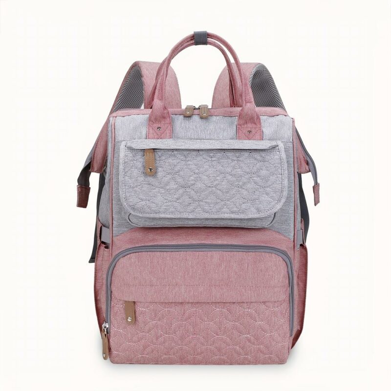 Sac à dos multifonctionnel étanche pour maman rose avec un fond blanc