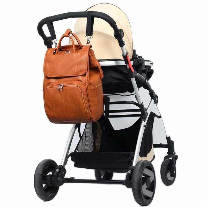 Sac à langer de maternité en simili cuir avec poussette