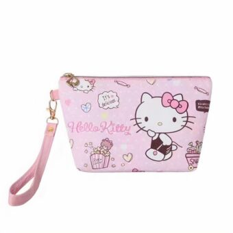 Sac de toilette en PU avec joli motif dessin hello kitty en rose