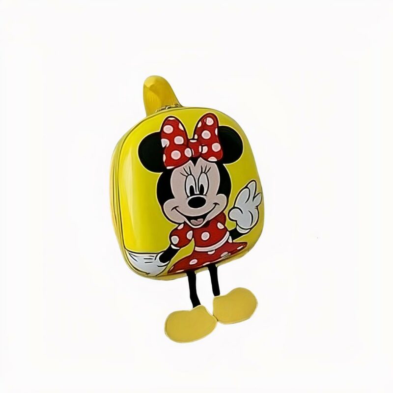 Sac à dos Disney pour enfant - Mickey ou Minnie jaune et avec un fond une table avec des détails