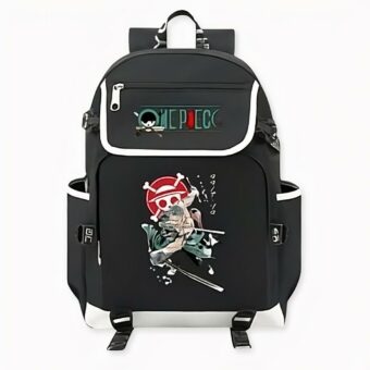 Sac à dos Roronoa Zoro One Piece noir avec motifs devant. Bonne qualité et très à la mode.