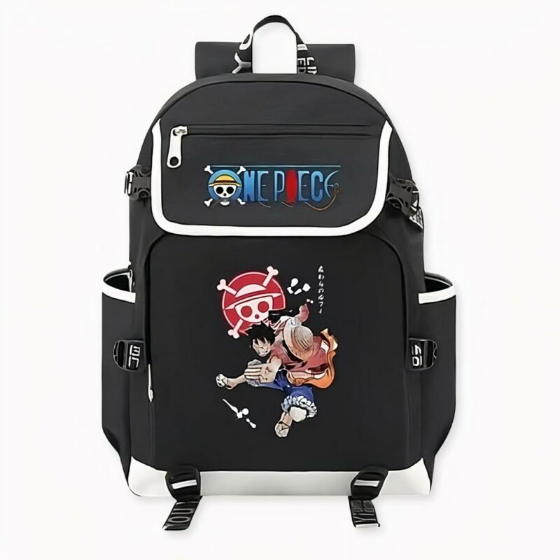Sac à dos grande capacité Monkey D.Luffy One Piece avec motifs devant, couleur noir, bonne qualité et très pratique.