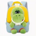 Sac à dos lilliputien pour enfant peluche dinosaure gris et jaune. Bonne qualité et très à la mode.