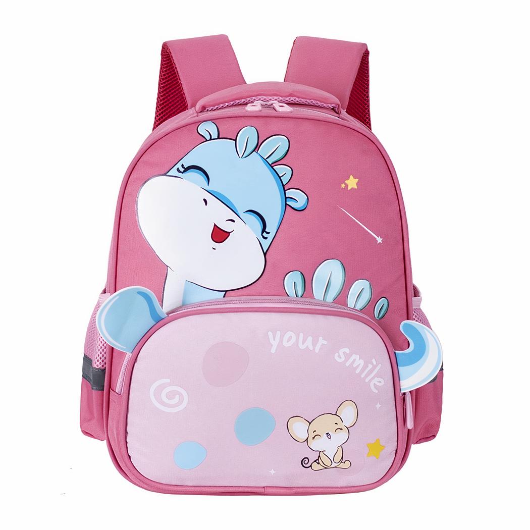 Sac à dos de dessin animé dinosaure pour petite fille rose avec un fond blanc