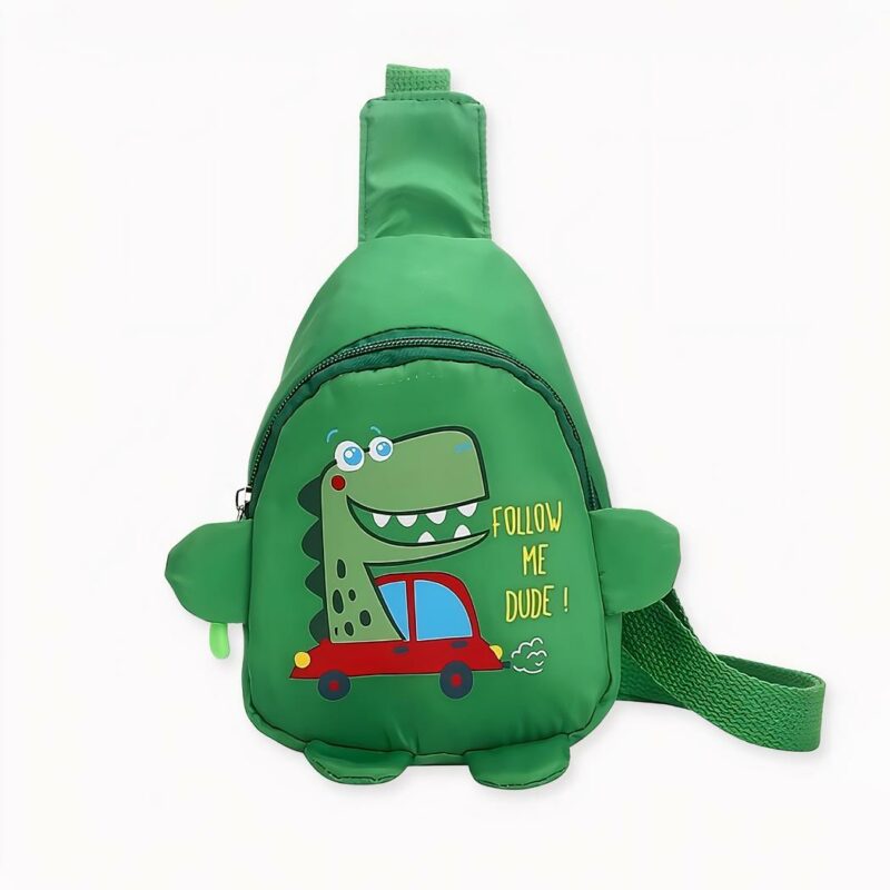 Sac de Maternelle petit dinosaure pour enfant avec chapeau de paille derrière et un livre