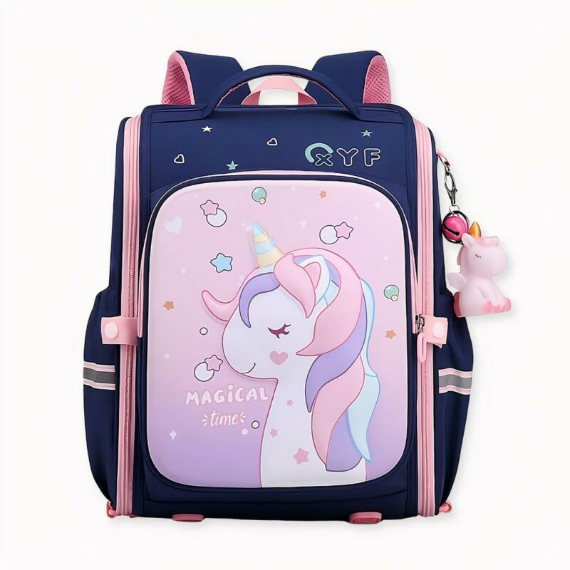 Cartable licorne rose imperméable pour fille bleue et rose, bonne qualité et très tendance.