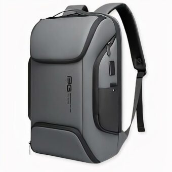 Sac à dos de luxe pour ordinateur portable gris et noir avec un fond blanc