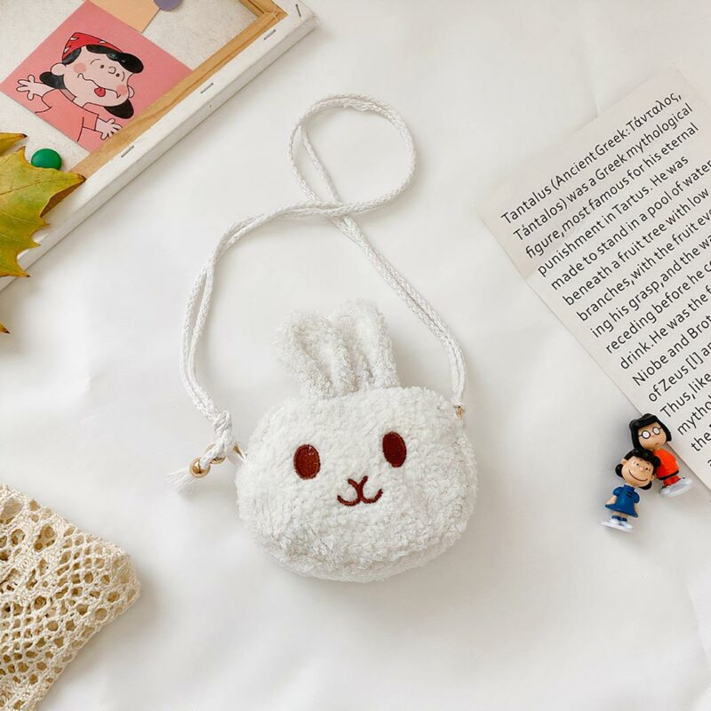 Sac de CP en peluche à bandoulière en forme de petite tête de lapin