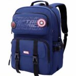 Sac à dos bleu foncé Marvel pour l'école avec 2 compartiments extérieur sur le devant écrit captain america, d'une hauteur de 46 cm , d'une largeur de 19cm et d'une profondeur de 33 cm