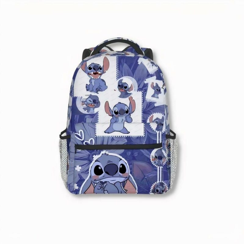 Sac à dos bleu à l'effigie de Stitch pour enfant, sur fond gris clair
