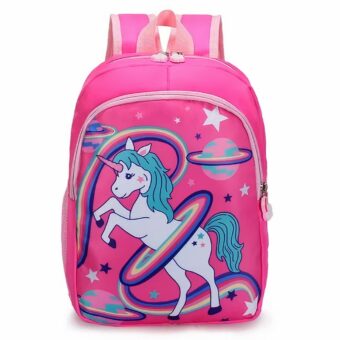 Sac à dos licorne entouré d’un arc-en-ciel