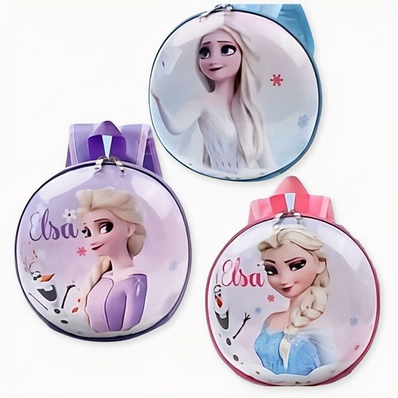 3 petits sacs à dos ronds reine des neiges pour enfant: un violet, un rose et un bleu