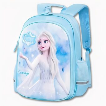 Sac à dos bleu pour enfant à l'effigie de la reine des neiges.