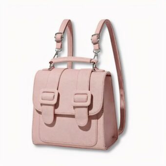 Sac à dos cartable rose pour femme sur fond gris clair