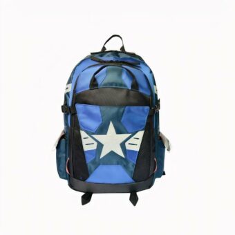 Sac à dos d'écolier bleu à l'effigie de Marvel Captain America avec une grande étoile blanche sur le devant.
