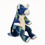 Sac à dos en peluche pour enfant en forme de dinosaure de couleur bleu, d'une hauteur de 40 cm.