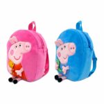 2 petits sacs à dos pour enfant à l'effigie de Peppa pig, l'un bleu et l'autre rose, sur fond blanc