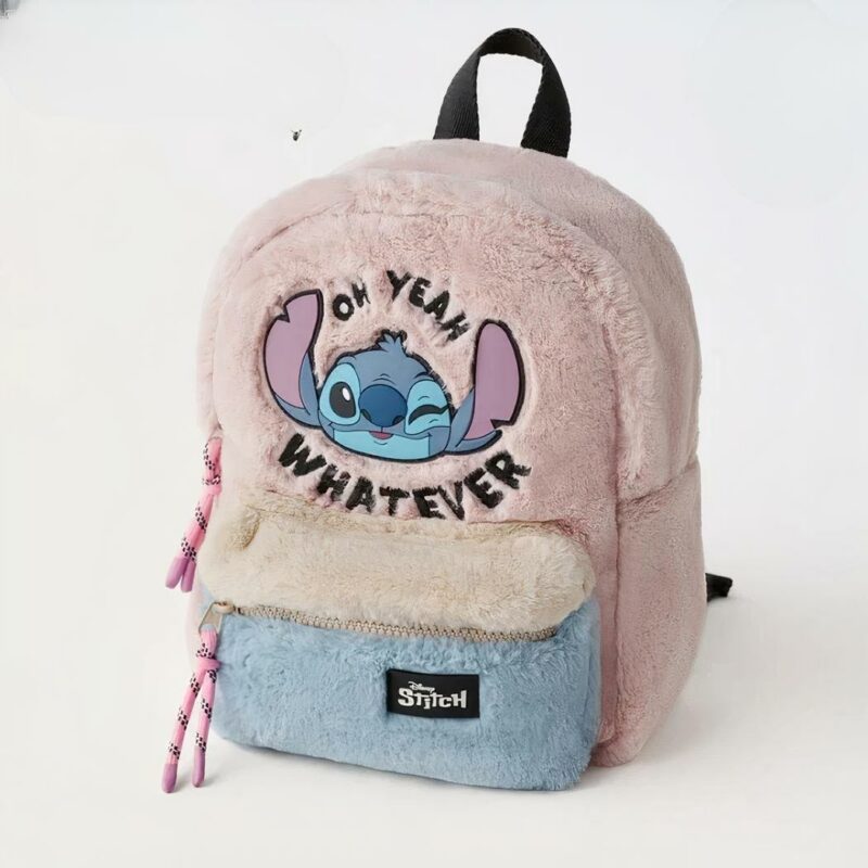 Sac àdos en vours pour enfant à l'effigie de Stitch avec écrit "oh yeah whatever".
