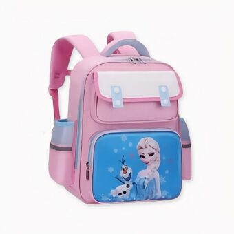 Sac à dos rose réfléchissant pour enfant à l'effigie de la reine des neiges et Olaf.
